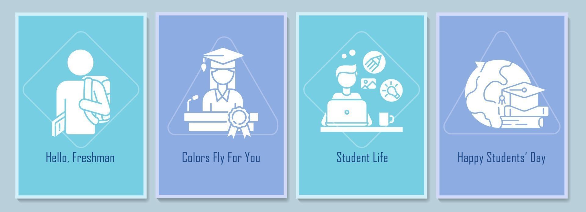 cartes de voeux de la journée nationale des étudiants avec jeu d'éléments d'icônes de glyphe vecteur