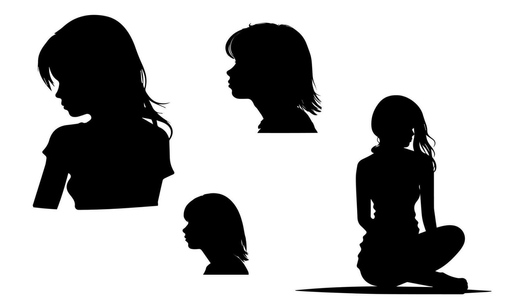 noir silhouette de les filles sur une blanc arrière-plan, les filles dans différent pose vecteur