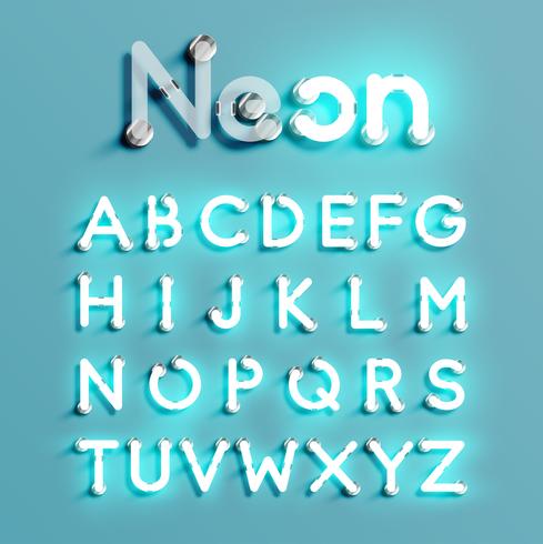 Jeu de caractères réaliste néon, illustration vectorielle vecteur