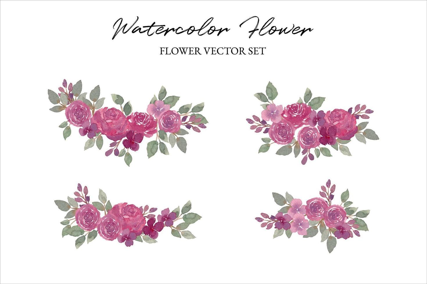arrangement de fleurs aquarelle violet ensemble de vecteurs séparés vecteur