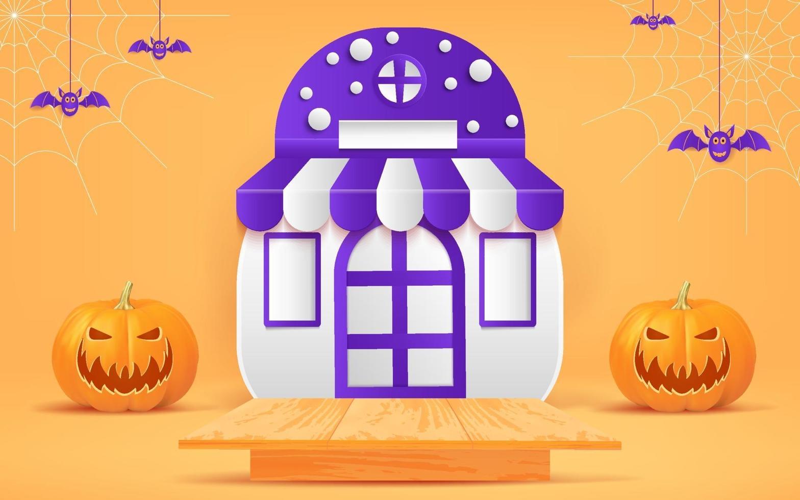 design de fond halloween avec affichage de podium en bois. vecteur