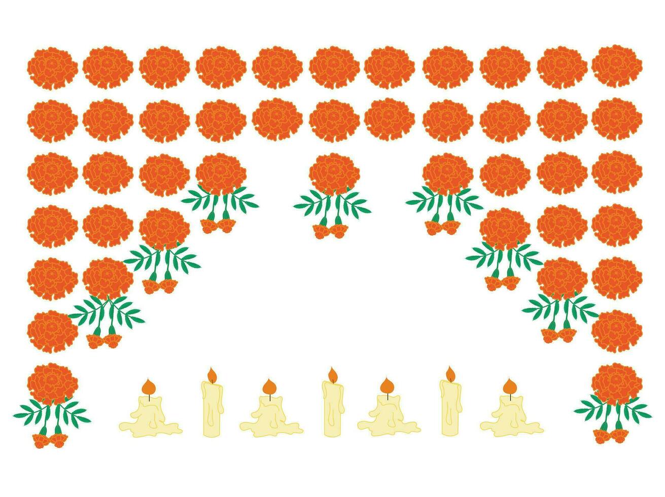 fleur guirlande de souci fleurs et brûlant bougies. vecteur illustration isolé sur blanc Contexte.