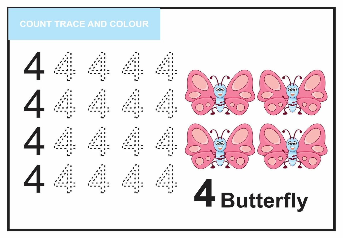 compter trace et couleur papillon numéro 4 vecteur