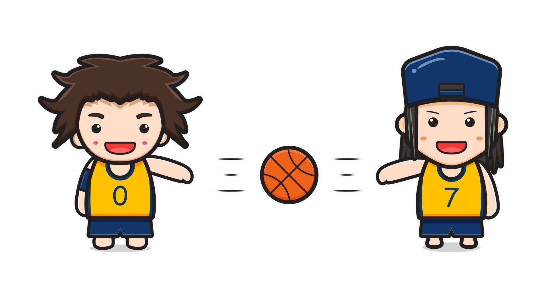 garçon mignon jouant au basket-ball icône illustration de dessin animé vecteur