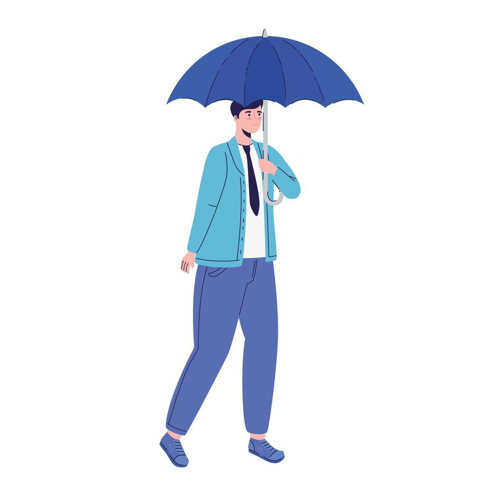 homme d'affaires avec accessoire de protection parapluie vecteur