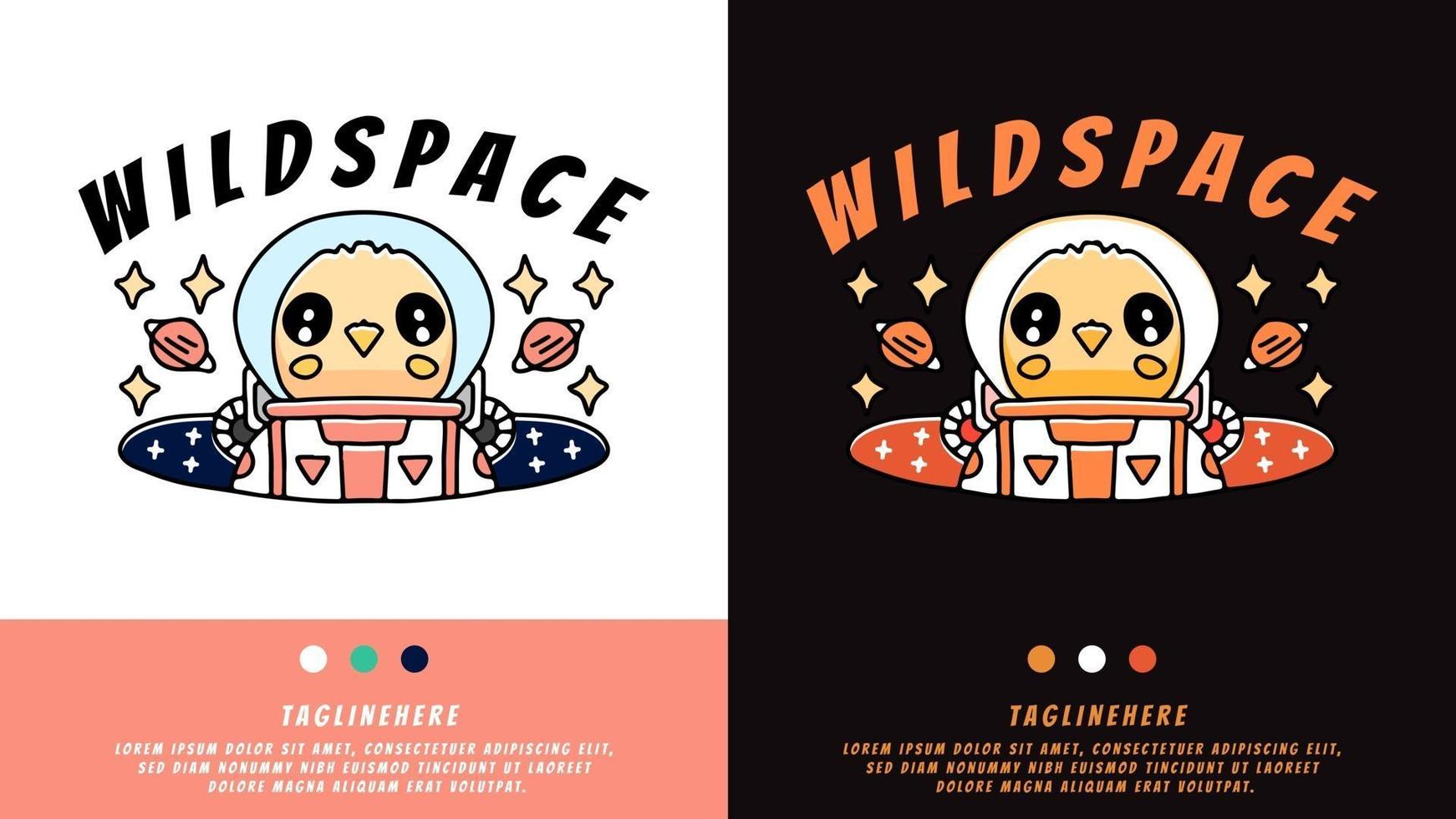 astronaute de poussins de dessin animé dans l'espace. conception graphique pour t-shirt vecteur