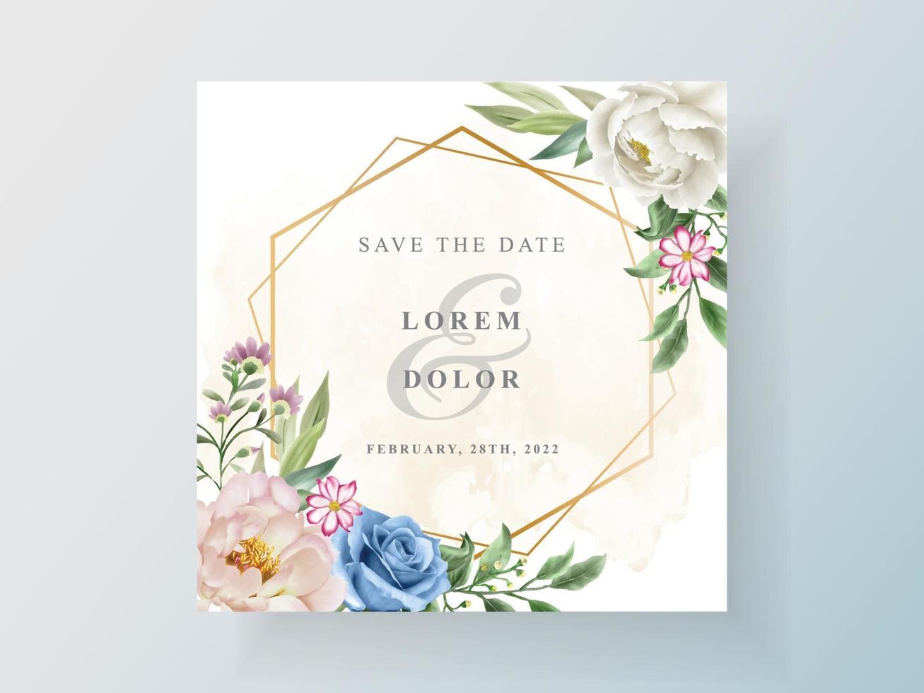 invitation de mariage avec une belle aquarelle florale vecteur