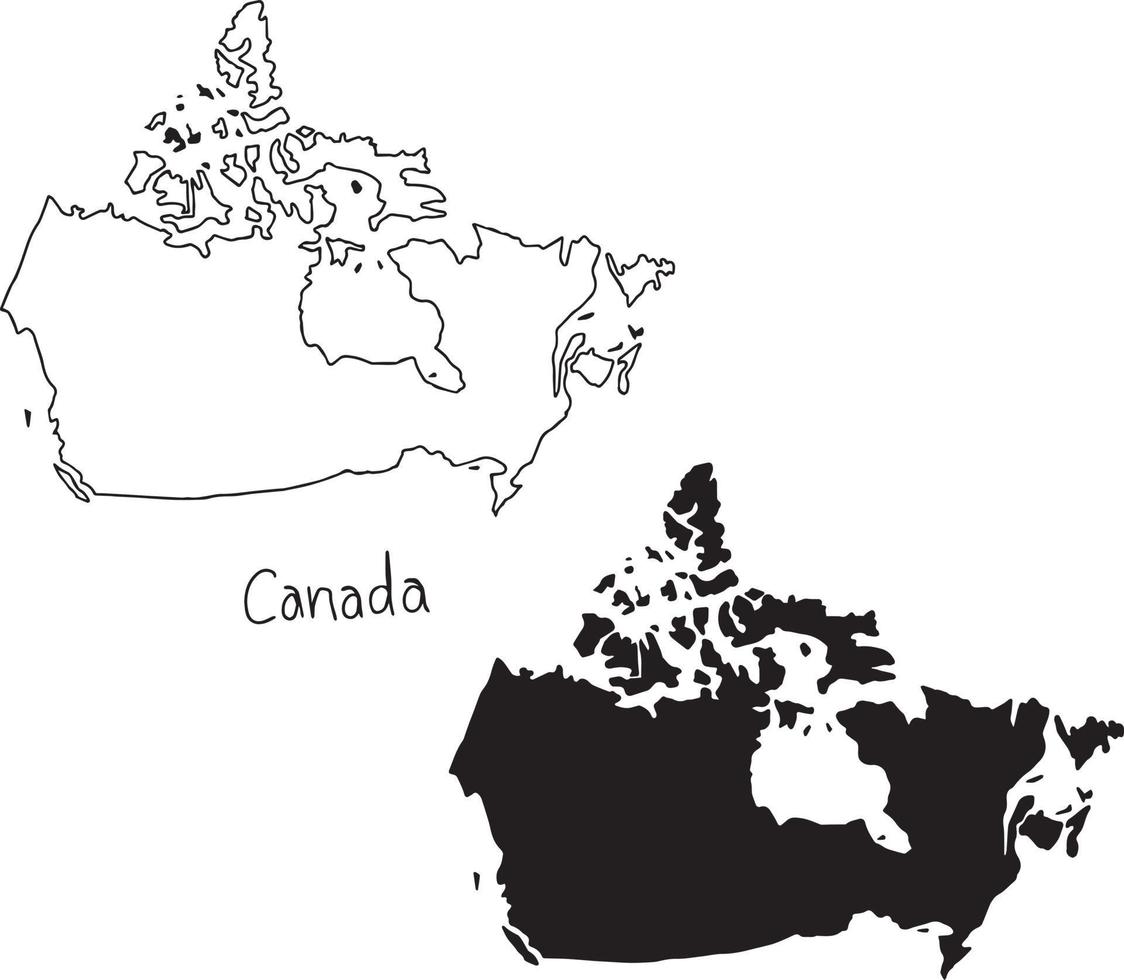 contour et silhouette carte du canada - vecteur