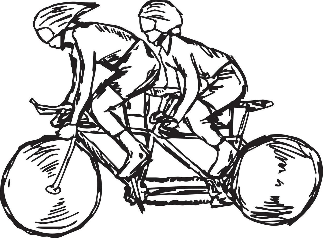 Deux sportifs sur piste cyclable - croquis d'illustration vectorielle vecteur