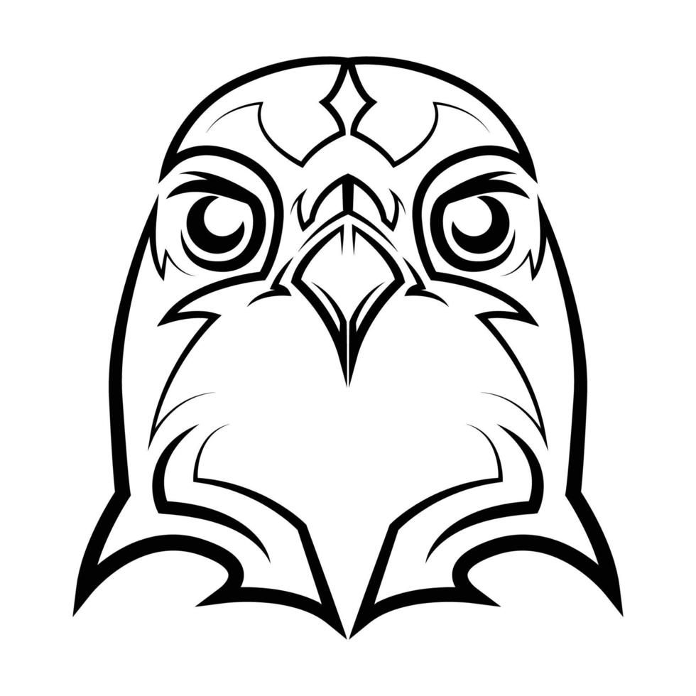 dessin au trait noir et blanc de la tête de faucon. vecteur