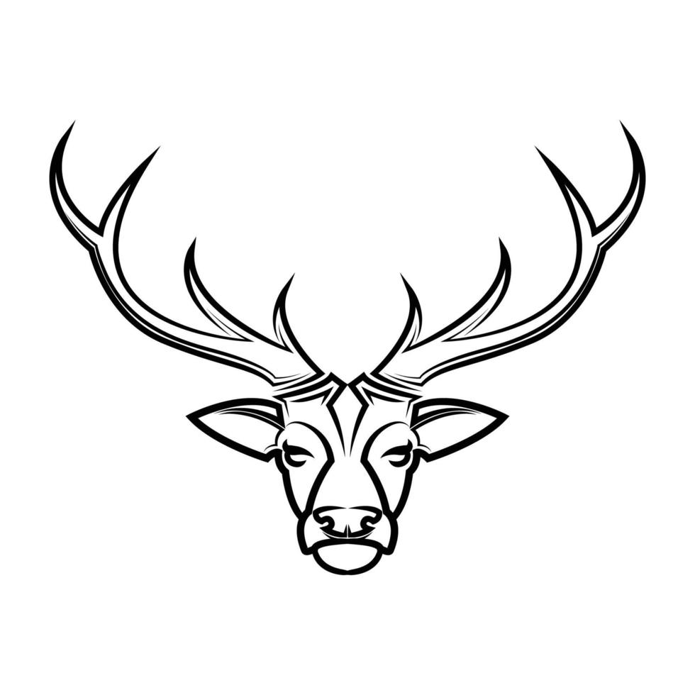 dessin au trait noir et blanc de tête de cerf. vecteur