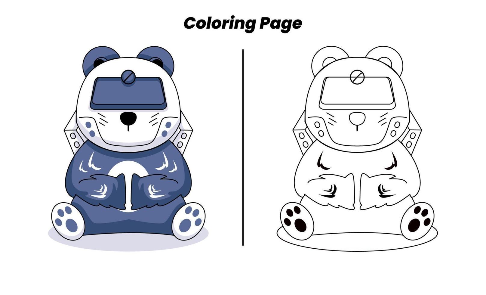 coloriage de robot panda mignon vecteur