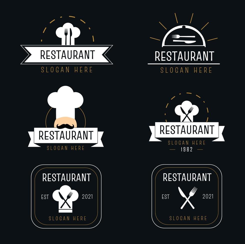 collection de logos de restaurants aux couleurs blanc et or vecteur