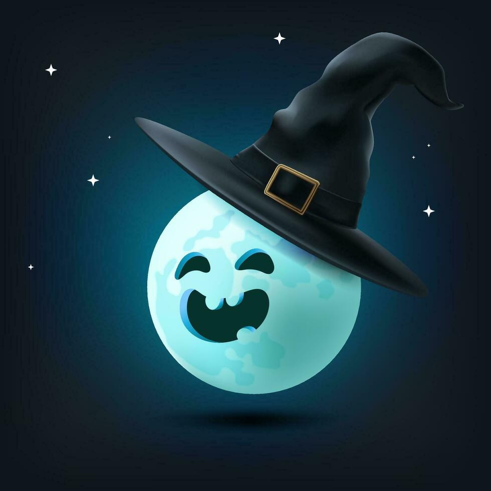 célébrer content Halloween avec cette effrayant vecteur illustration. une plein lune dans une sorcière chapeau, chauves-souris, et une hanté scène faire il parfait pour bannières et affiches. étoilé ciel ne pas ai généré.