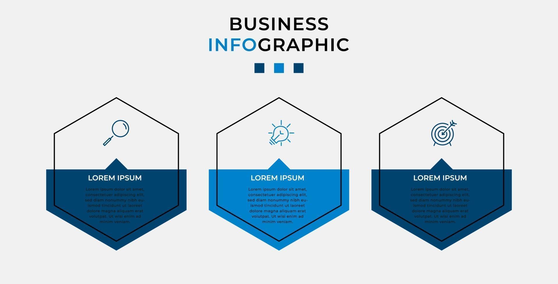 modèle d'entreprise de conception infographique avec des icônes et 3 options ou étapes vecteur