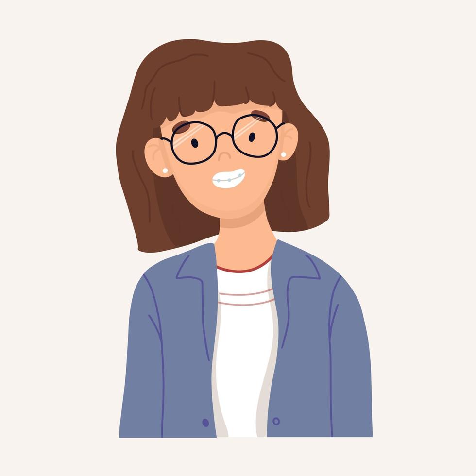 portrait d'une adolescente blanche dans une veste et des lunettes vecteur