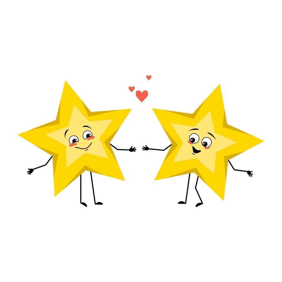 personnage étoile mignon avec des émotions d'amour, visage souriant, bras et jambes vecteur