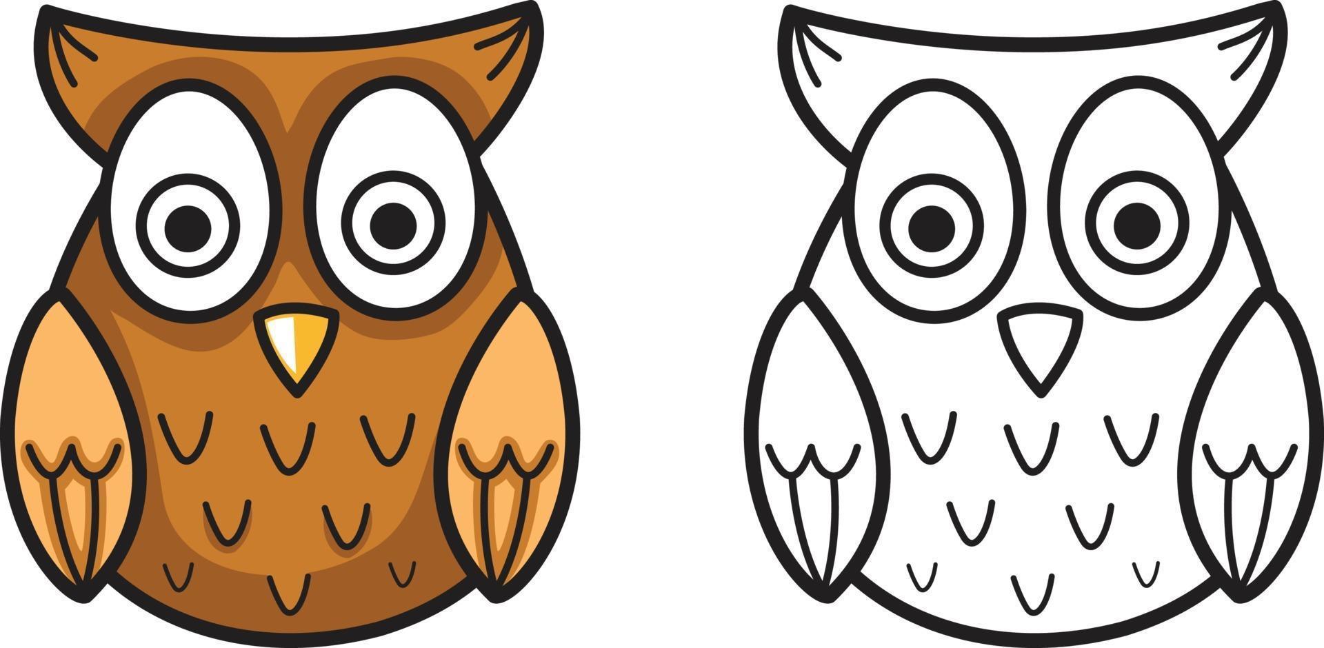 hibou coloré et noir et blanc pour livre de coloriage vecteur