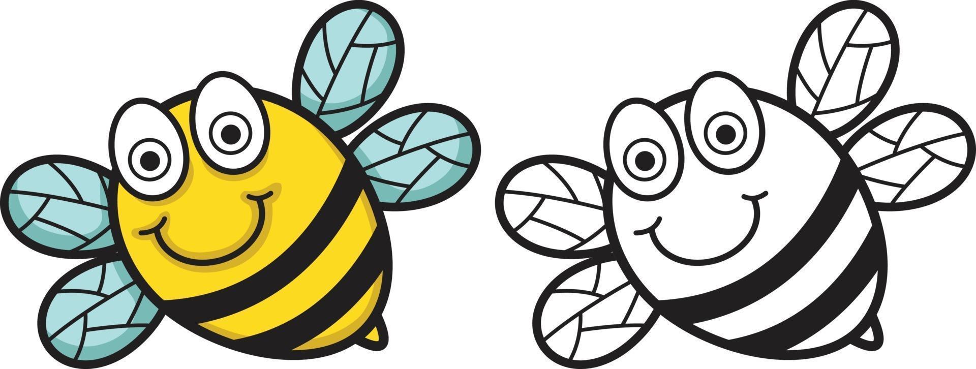 abeille colorée et noire et blanche pour livre de coloriage vecteur