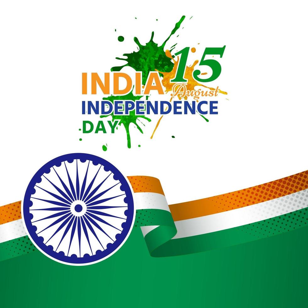 fête de l'indépendance de l'inde avec ruban vert vecteur