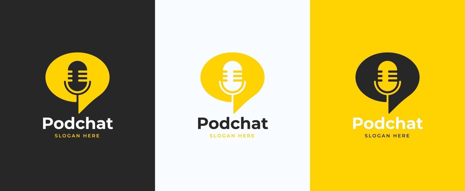 logo de podcast de chat à bulles vecteur