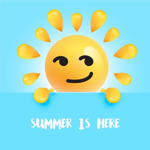 Smiley-soleil drôle avec le titre &quot;&quot; l&#39;été est là &quot;, illustration vectorielle vecteur