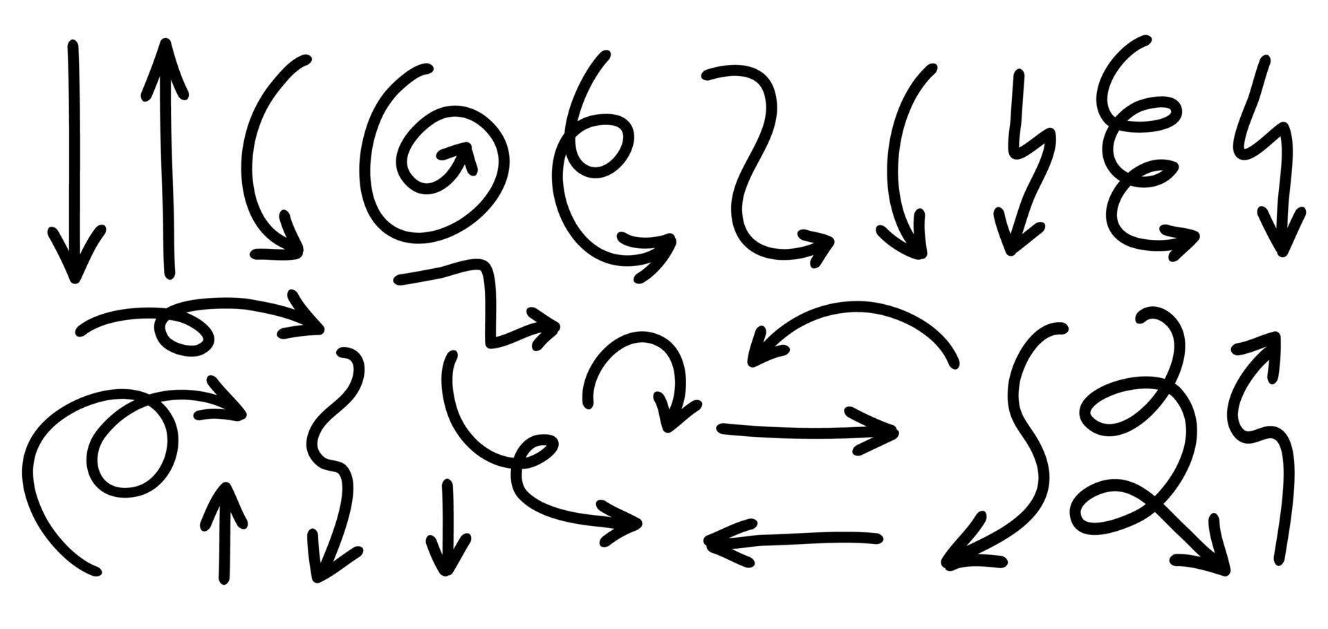 ensemble d'icônes vectorielles flèche dessinée à la main. vecteur