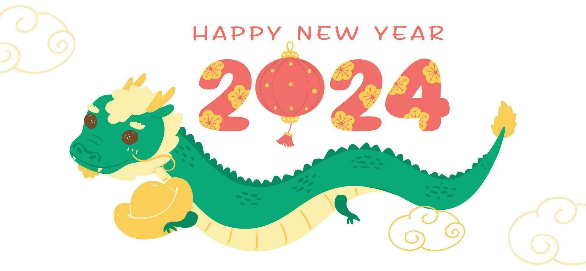 de fête chinois dragon dessin animé illustration pour Nouveau année 2024 fête vecteur