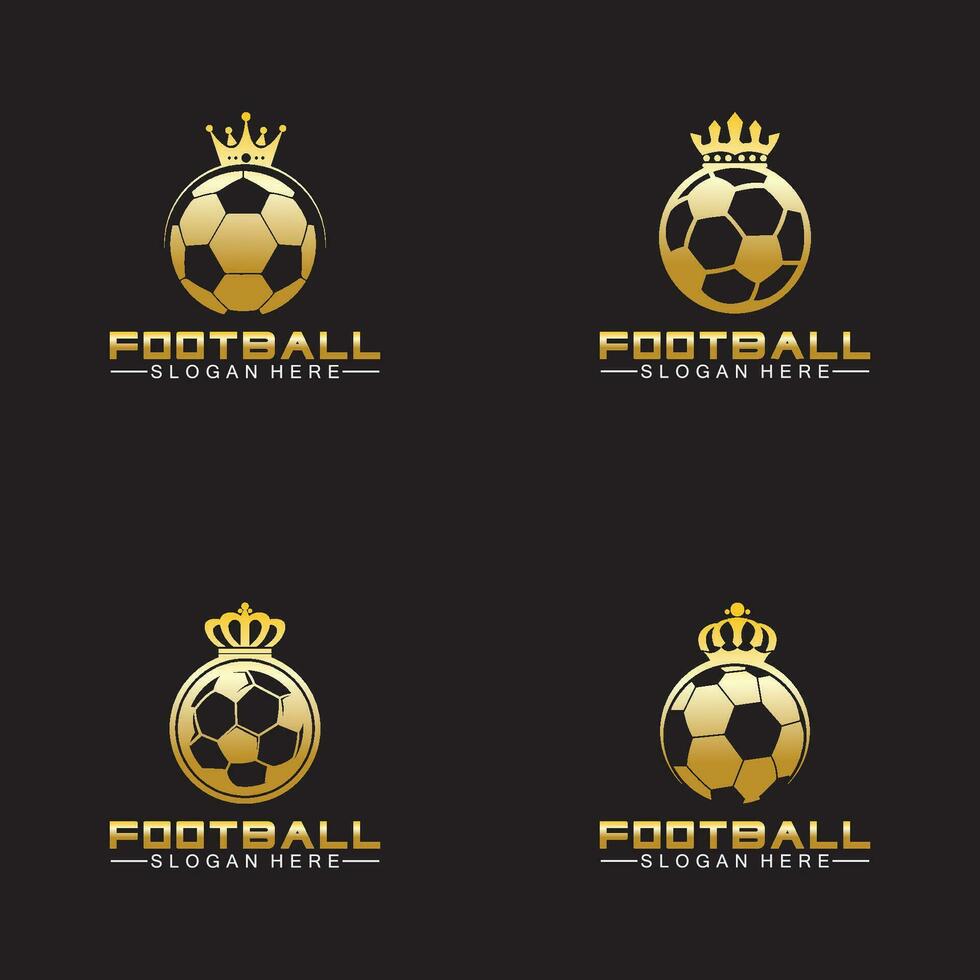luxe d'or Football Roi logo conception sur isolé noir Contexte vecteur