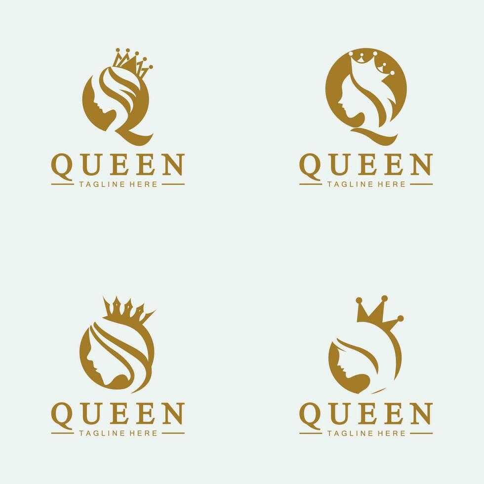 magnifique visage reine icône logo.pour reine logo.beauty femme cheveux salon d'or logo. cosmétique, peau se soucier affaires logo vecteur