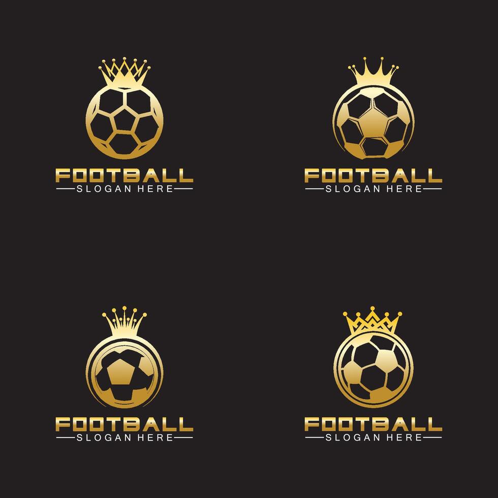 luxe d'or Football Roi logo conception sur isolé noir Contexte vecteur