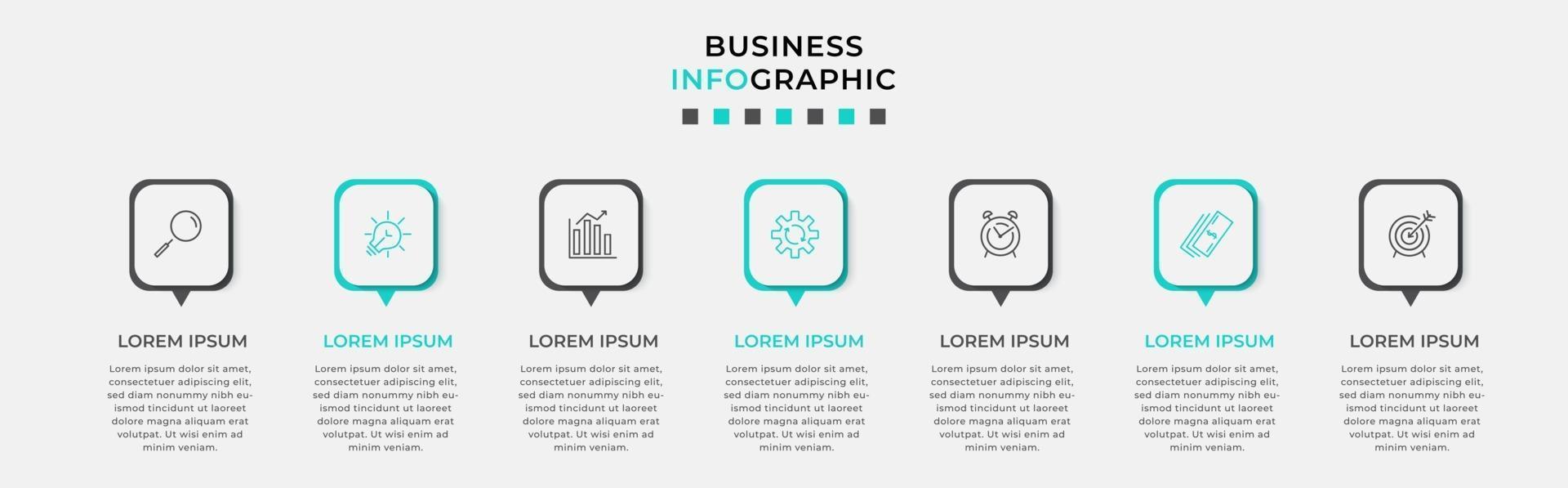 modèle de conception infographique avec icônes et 7 options ou étapes vecteur