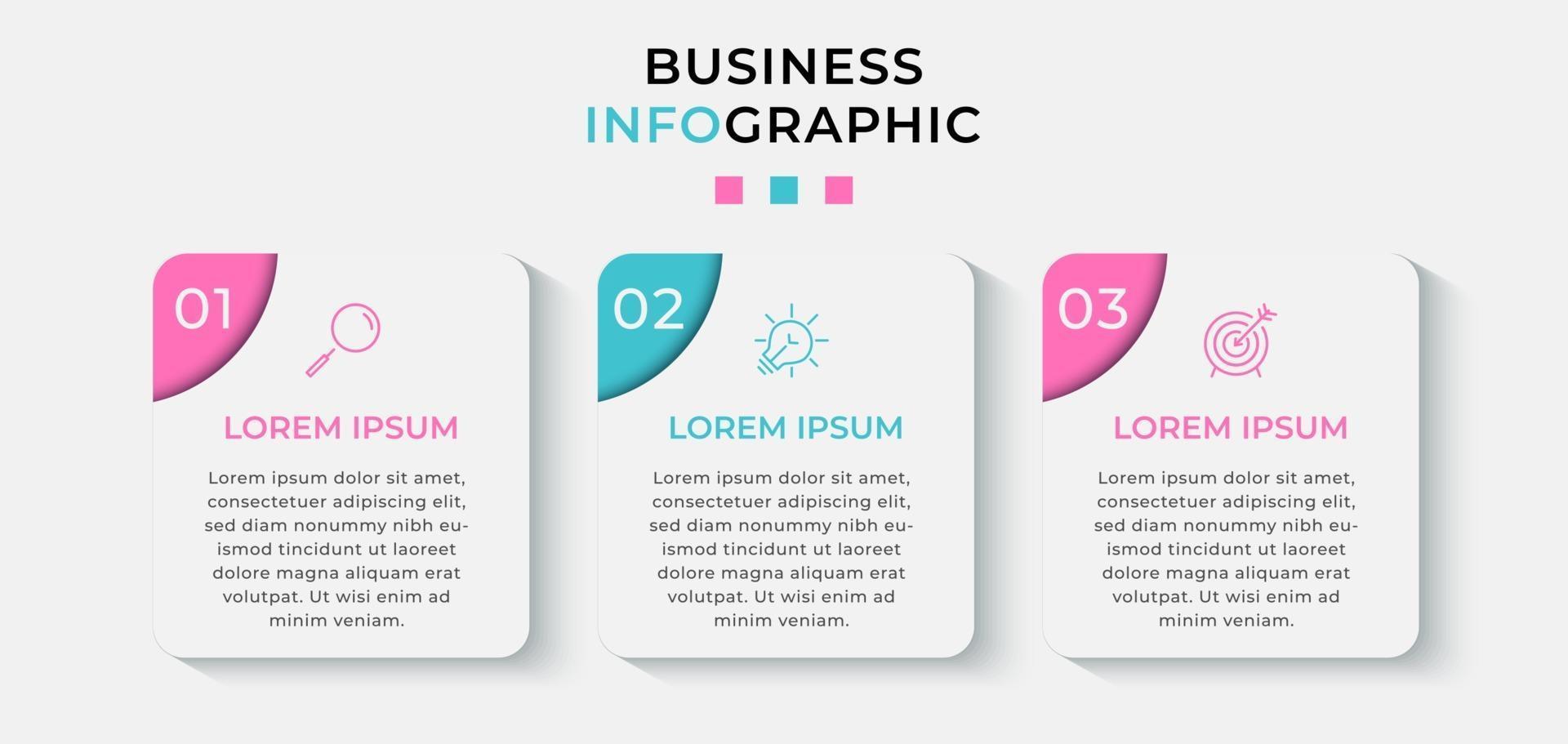 modèle d'entreprise de conception infographique avec des icônes et 3 options ou étapes vecteur