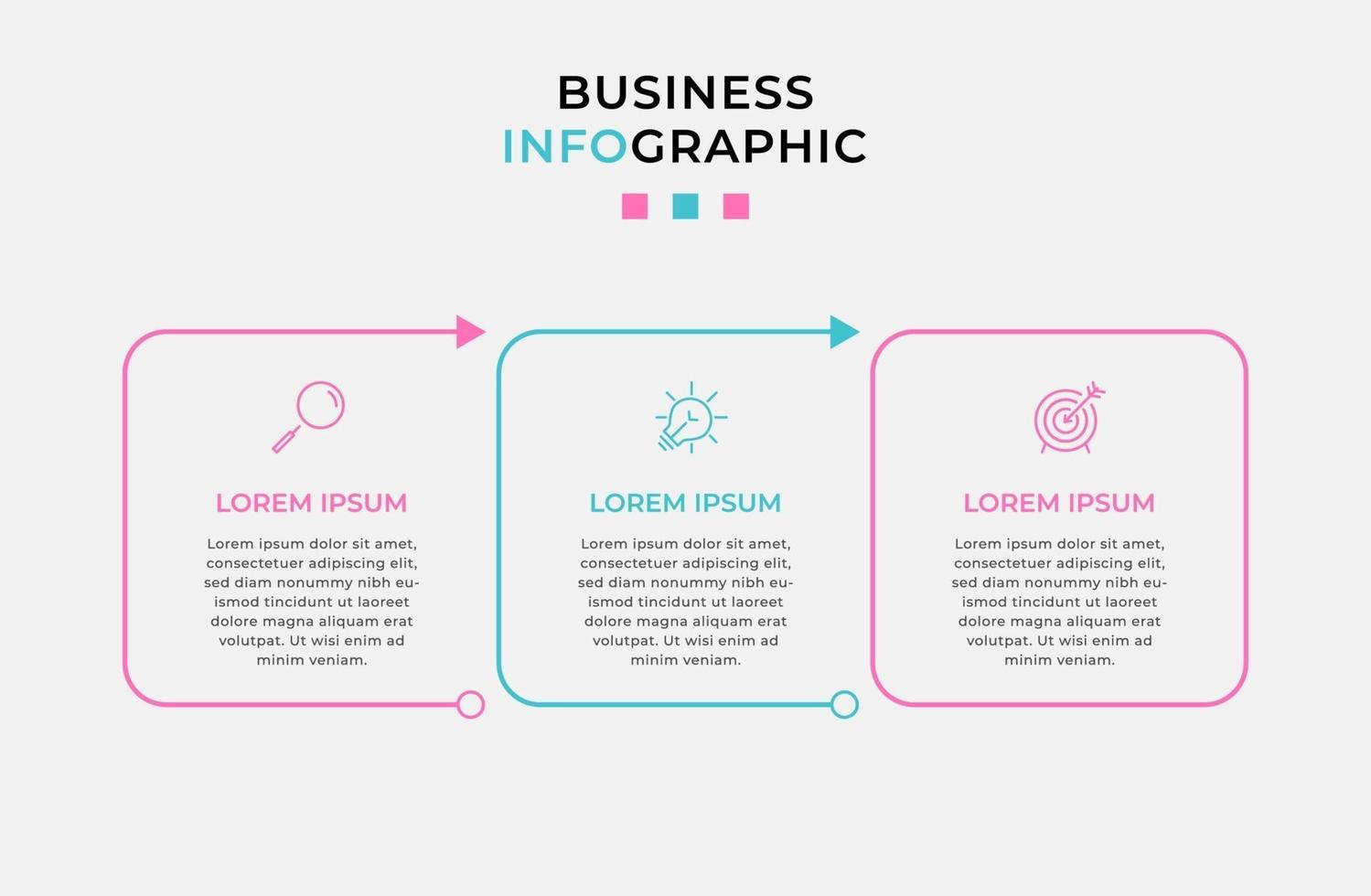 modèle d'entreprise de conception infographique avec des icônes et 3 options ou étapes vecteur