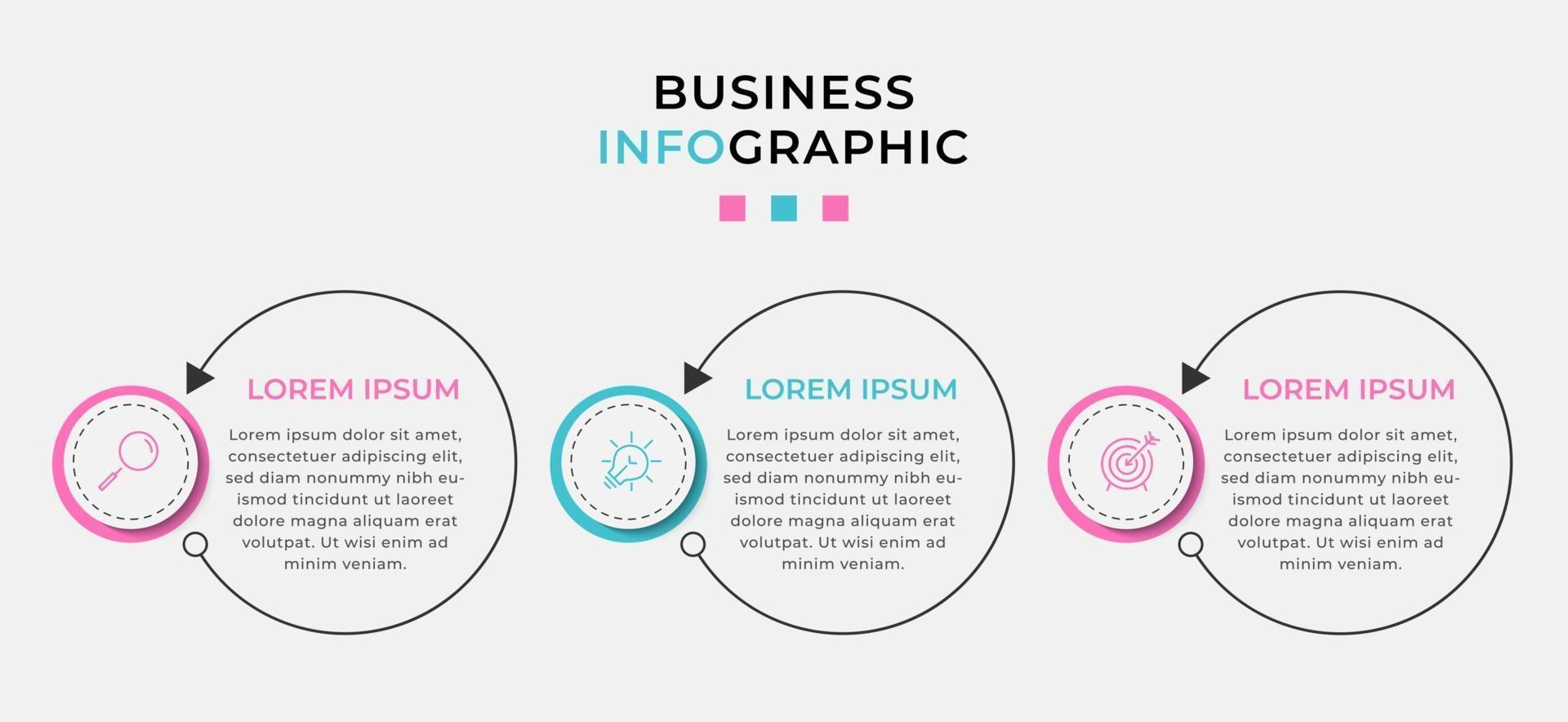 modèle d'entreprise de conception infographique avec des icônes et 3 options ou étapes vecteur