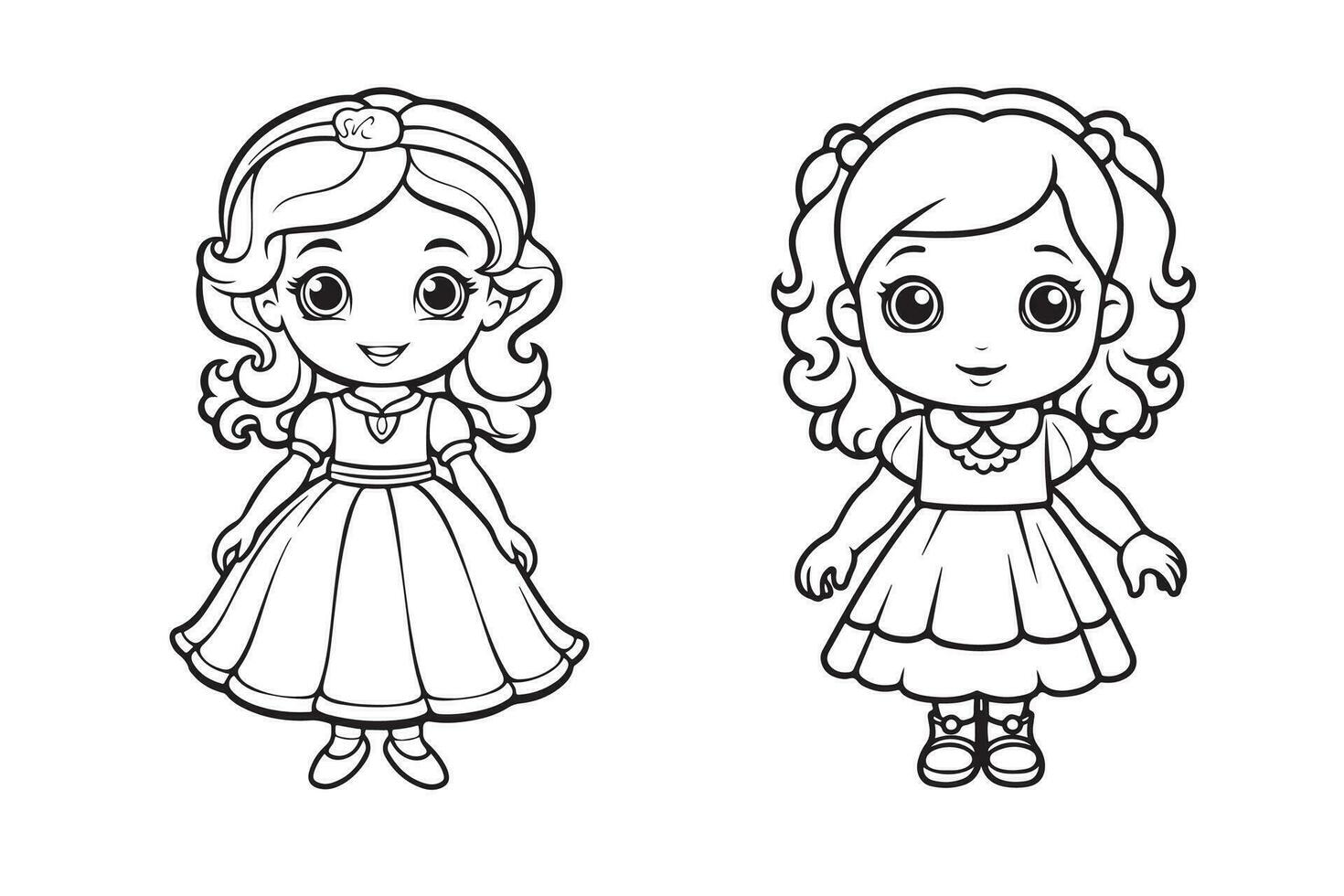 meilleur imprimable coloration pages pour enfants, coloration pages avec les filles personnages vecteur