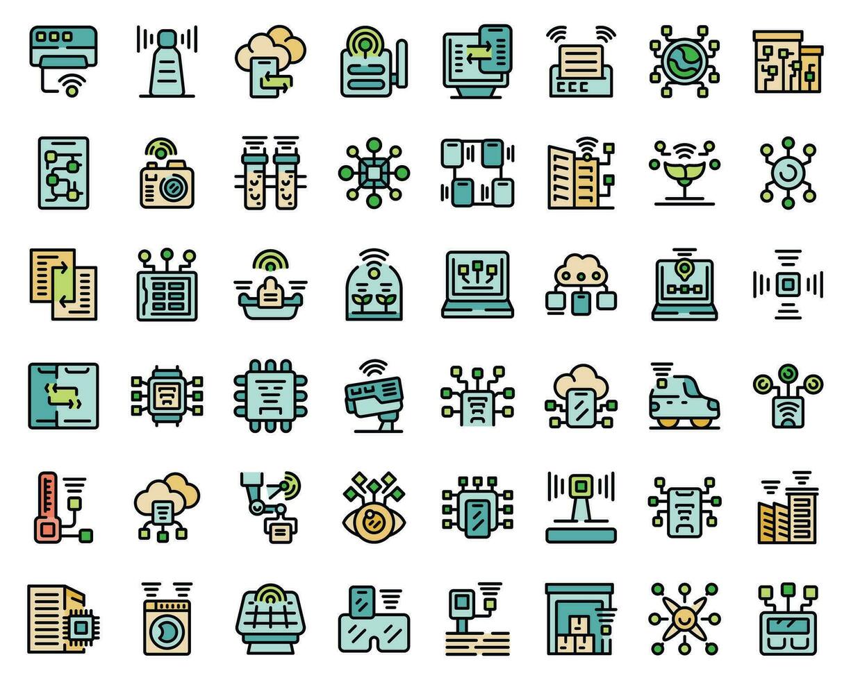 l'Internet de des choses Icônes ensemble vecteur Couleur ligne