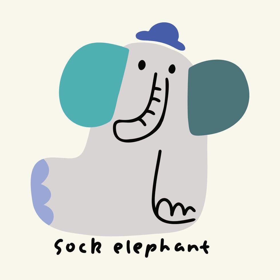 Créatif main tiré mignonne dessin animé animal l'éléphant illustration vecteur