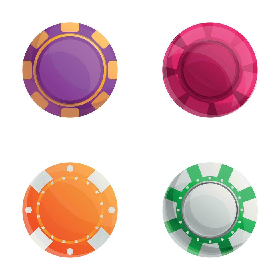 casino puce Icônes ensemble dessin animé vecteur. quatre coloré poker puce vecteur