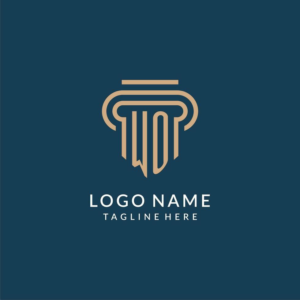 initiale wo pilier logo style, luxe moderne avocat légal loi raffermir logo conception vecteur