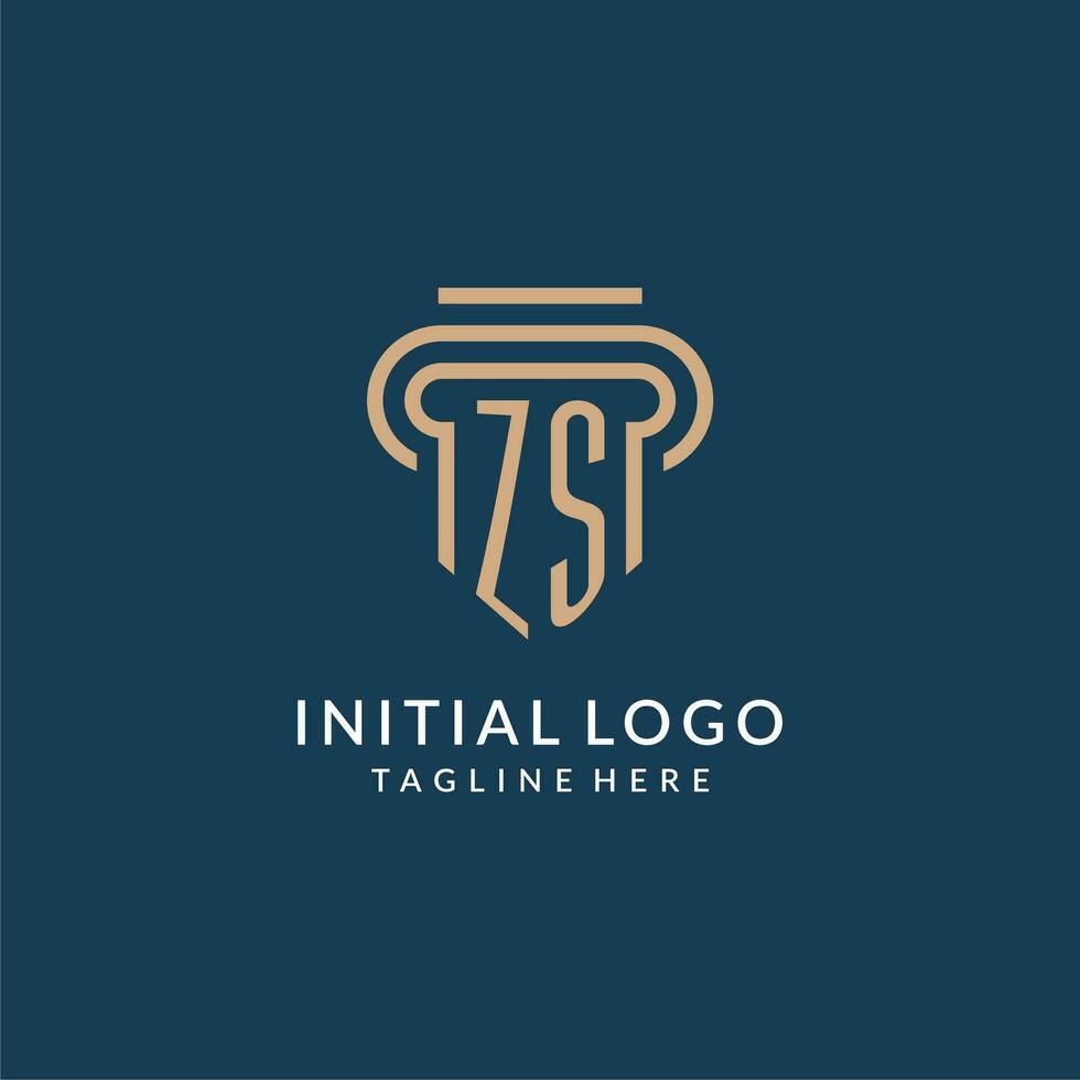 initiale zs pilier logo style, luxe moderne avocat légal loi raffermir logo conception vecteur