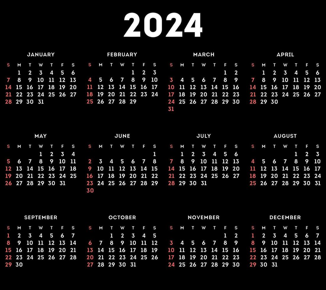 Facile calendrier 2024. vecteur illustration.