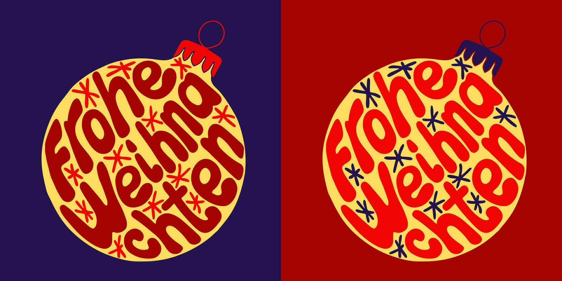 Noël sensationnel caractères. main tiré slogan joyeux Noël dans allemand dans une Noël Balle forme. impression conception dans branché rétro style pour affiches, cartes, chemise impression social médias graphique vecteur