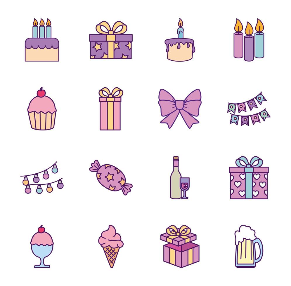 joyeux anniversaire icon set vector design