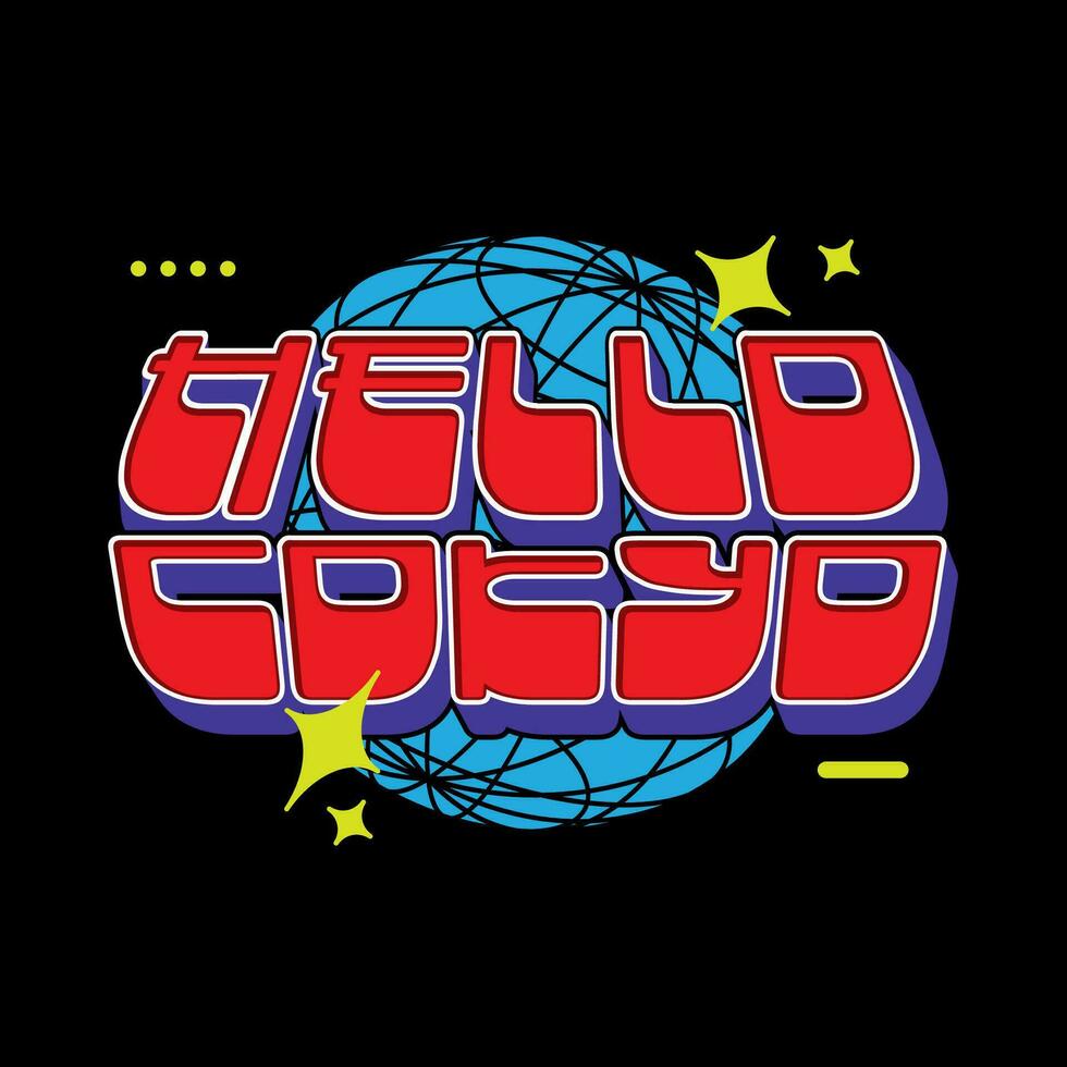 tokyo Japon y2k vêtement de rue esthétique slogan typographie T-shirt style logo vecteur icône conception illustration. Bonjour Tokyo. affiche, bannière, slogan chemise, vêtements, autocollant, badge