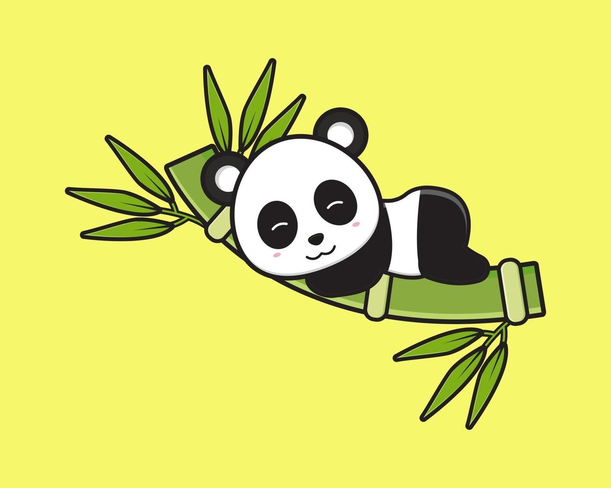 panda mignon dort sur l'illustration de l'icône de dessin animé de bambou vecteur
