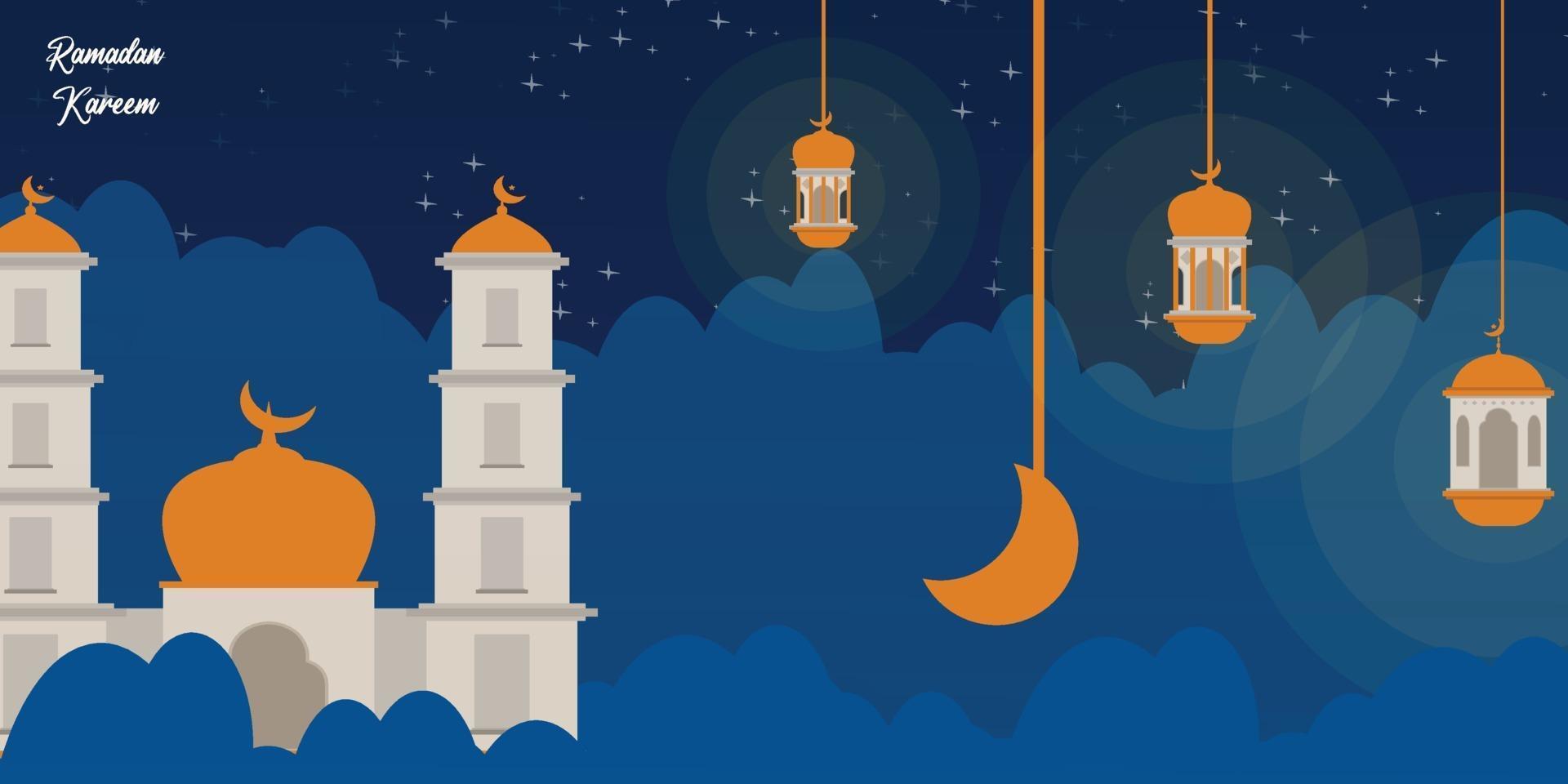 fond islamique avec lanterne mosquée et clair de lune téléchargement gratuit vecteur