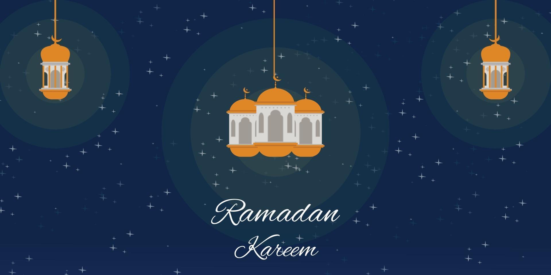 fond islamique avec lanterne mosquée et clair de lune téléchargement gratuit vecteur
