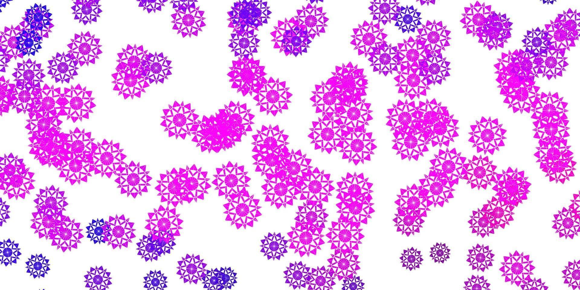 texture vecteur violet clair, rose avec des flocons de neige brillants.