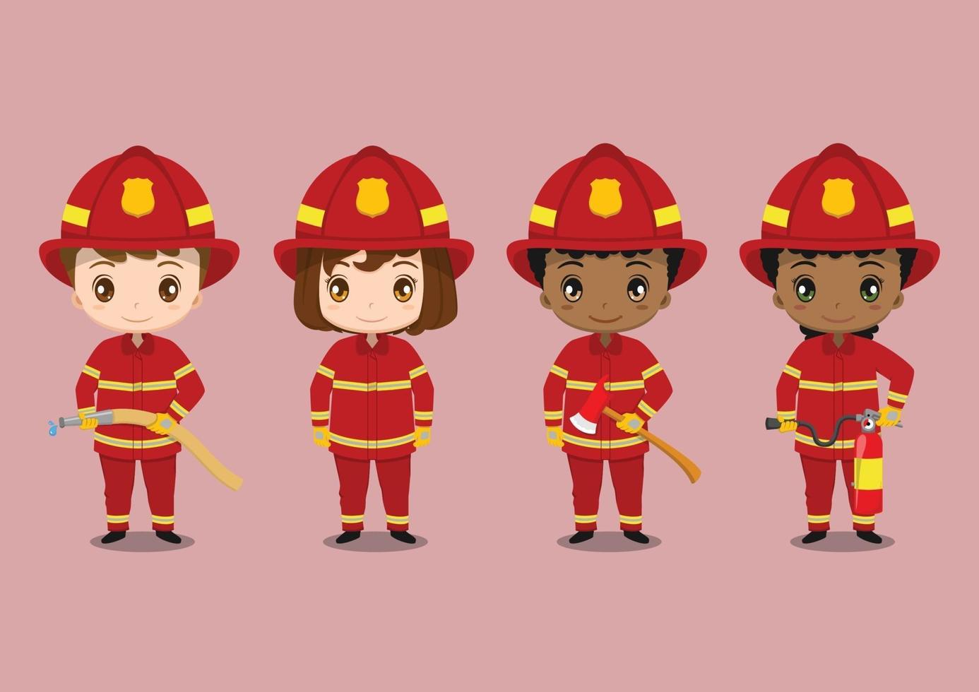 enfants mignons portant des uniformes de pompier vecteur